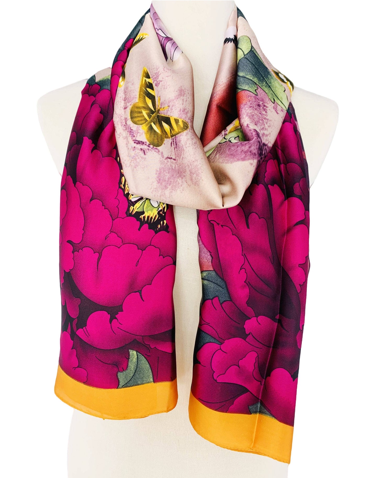 JC Sunny Fashion - JC023324 Silk-Feeling Purple-Multi Peony & Crane Scarf