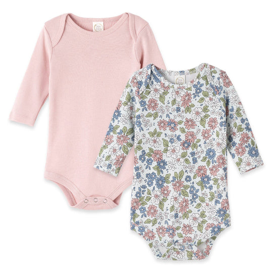 Tesa Babe - Baby Girl Set-of-2 Floral Bodysuits - Bamboo & Cotton: 6-12M