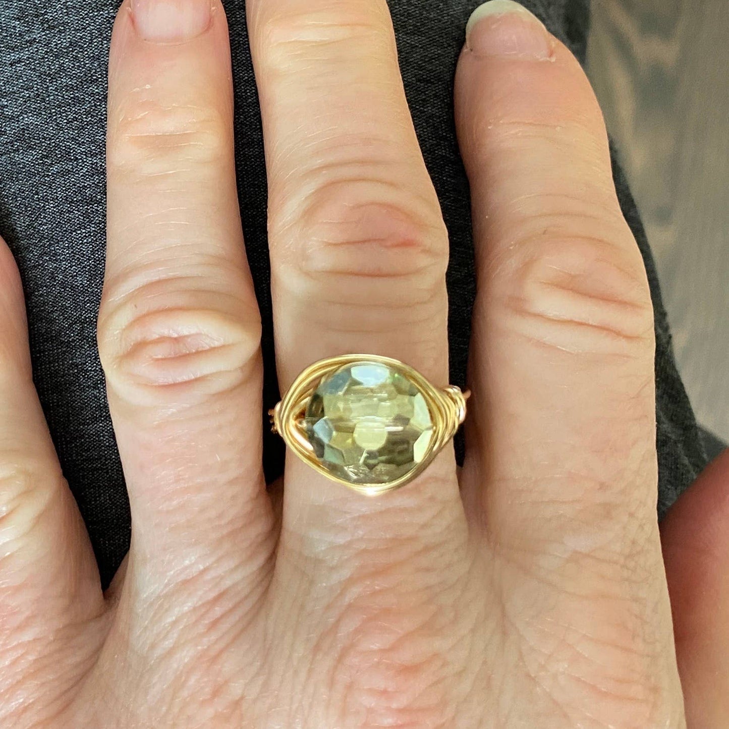 Marble Designs Jewelry - Olive Green Crystal Statement Gold Ring: Gold / 8