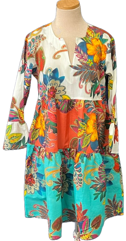 KikiSol - Multi Fiji KikiSol Ruffle Dress with Pockets: Small