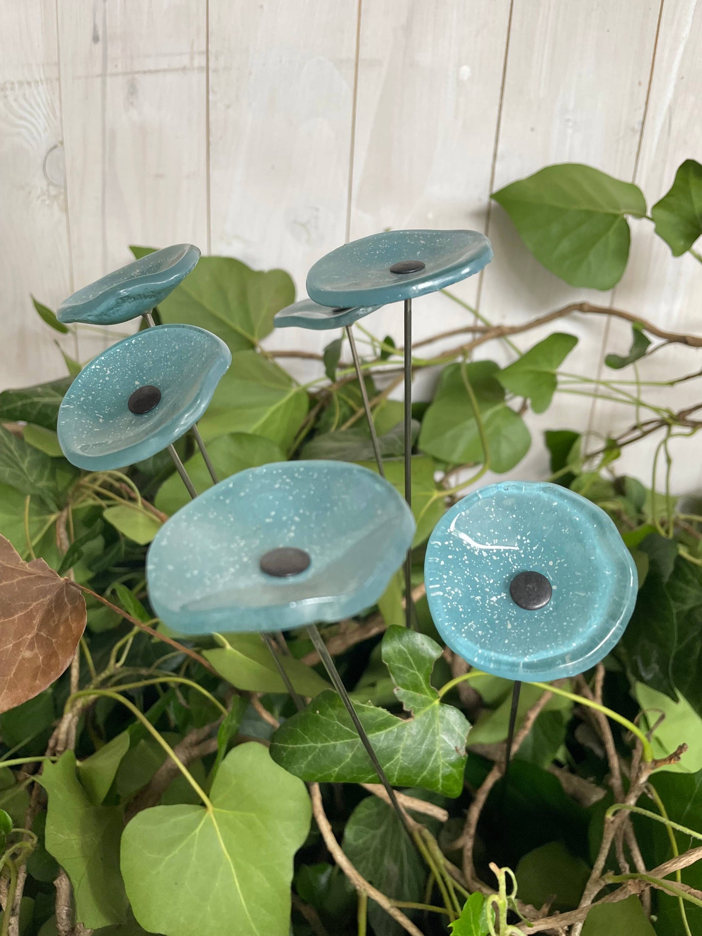 CARNEOL GLASS - Small Glass Flower For Inside In Aqua-Silver