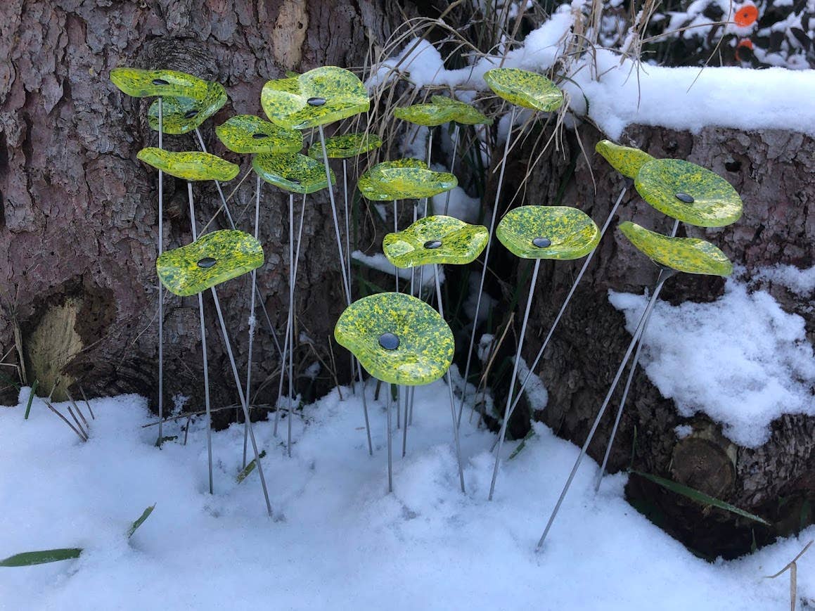 CARNEOL GLASS - Small Glass Flower For Outside In Transp.-A.green-Yellow