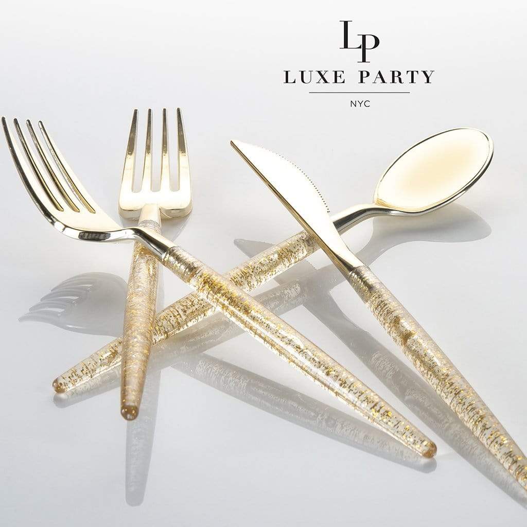 Luxe Party - Gold Glitter Plastic Cutlery Set | 32 Pieces