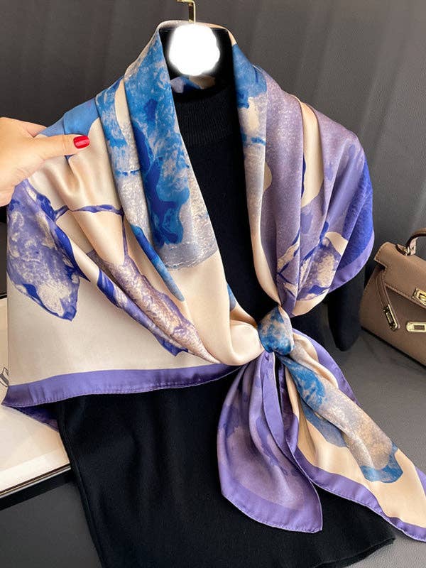 UZ Wholesale Store - Flower Print Sun Protection Shawl&Scarf: PURPLE / One_size