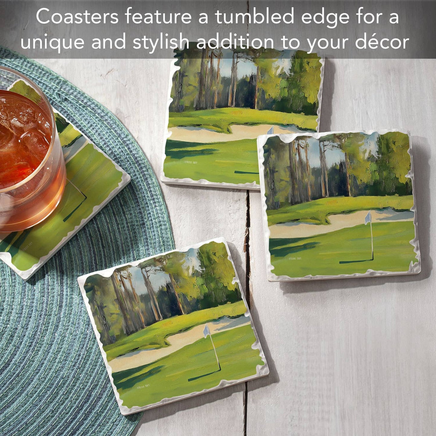 CounterArt/Highland Home/Thirstystone - Golf Course 4 Pack Tumbled Tile Stone Coasters