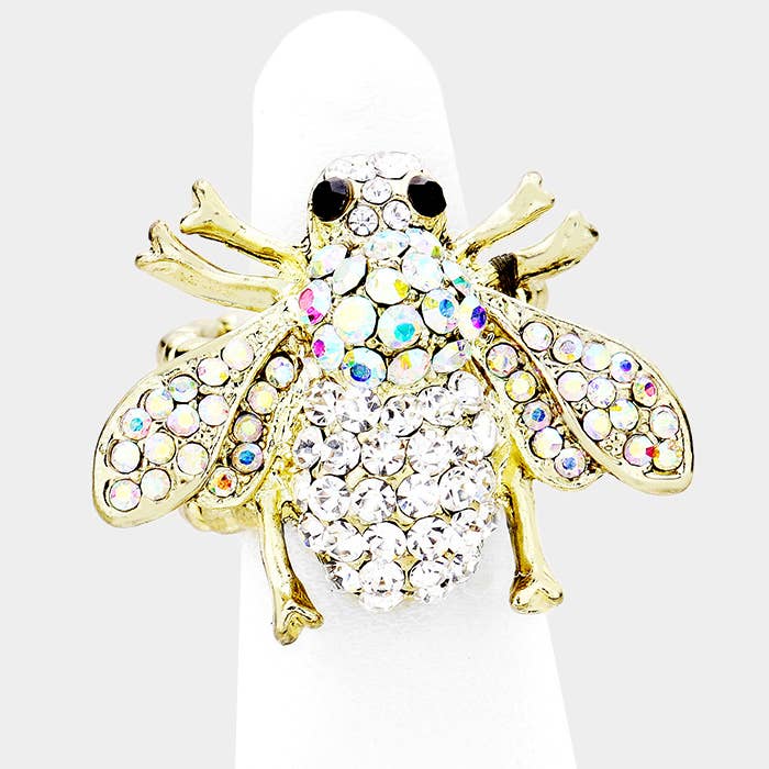 Sensibling Corp. - Crystal Honey Bee Stretch Ring: AB,Clear
