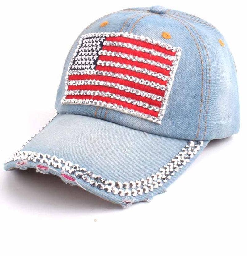 MKS America - Fourth of July American flag denim baseball cap: White / M