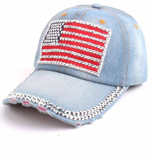 MKS America - Fourth of July American flag denim baseball cap: Blue / M