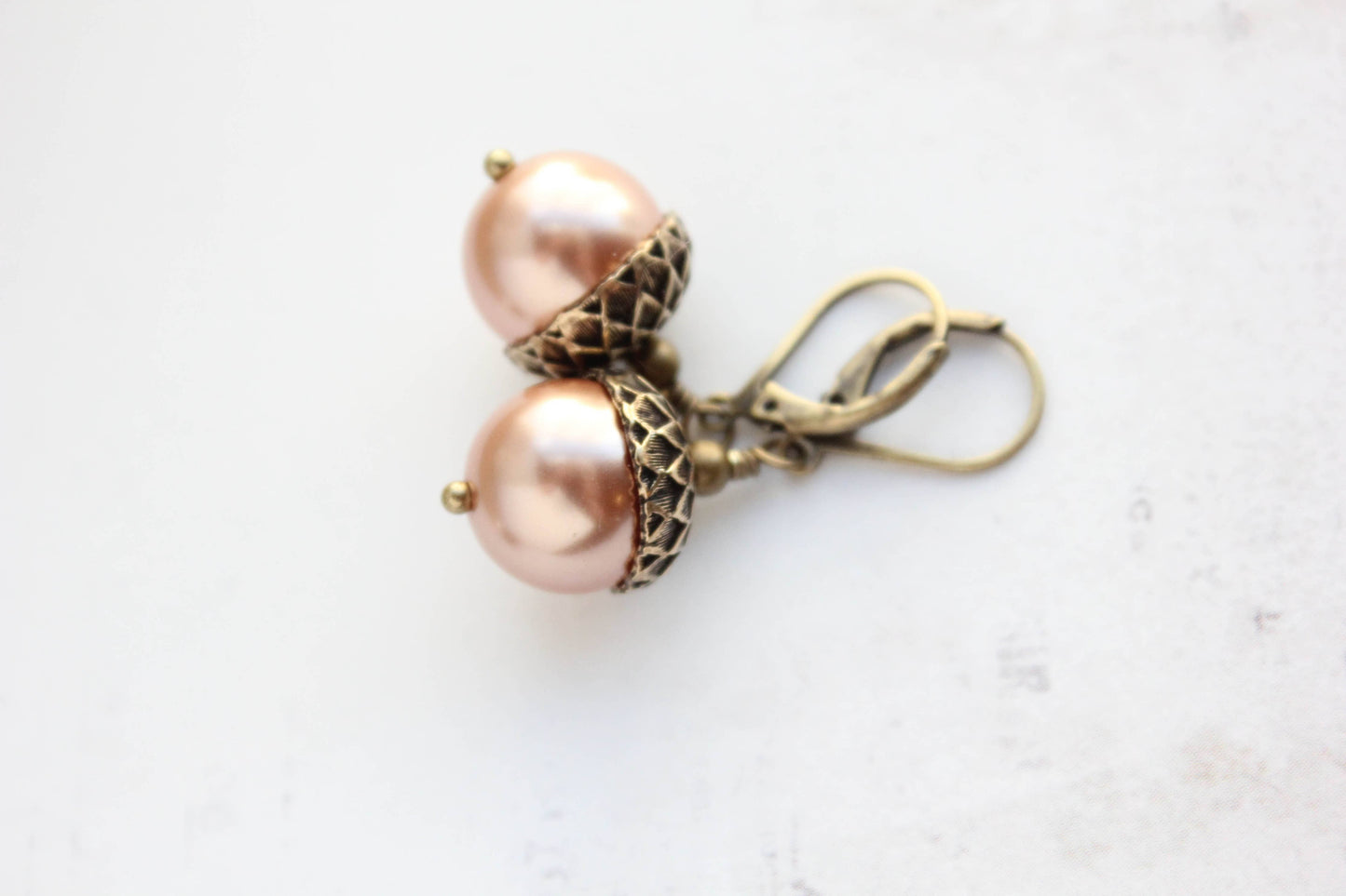 A Pocket of Posies - Pearl Acorn Earrings - ANTIQUED BRASS (23 colors): 4) Pink Champagne