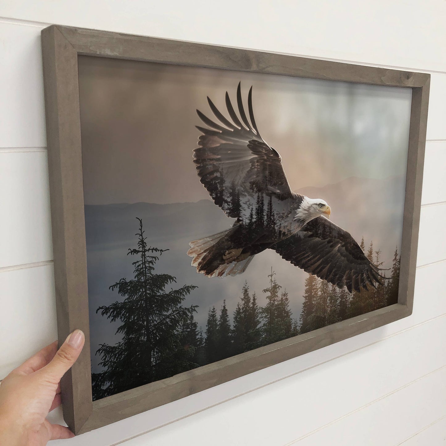 Hangout Home - Eagle Trees Double Exposure -Wood Framed Wildlife Canvas Art: 24x36" Extra Large Canvas Art with Thick Wood Frame