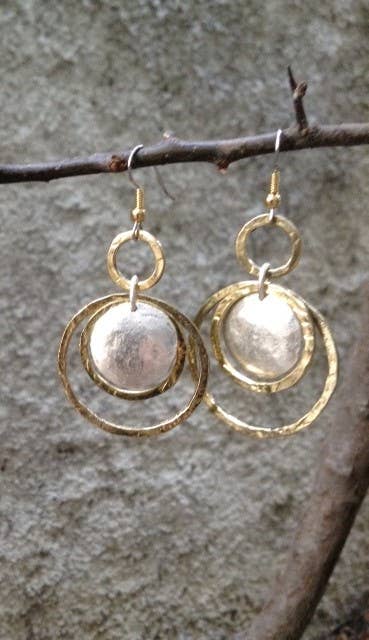 Volare - Dual Tone Harmony Hoop Earrings: Brass and Silver plated mix