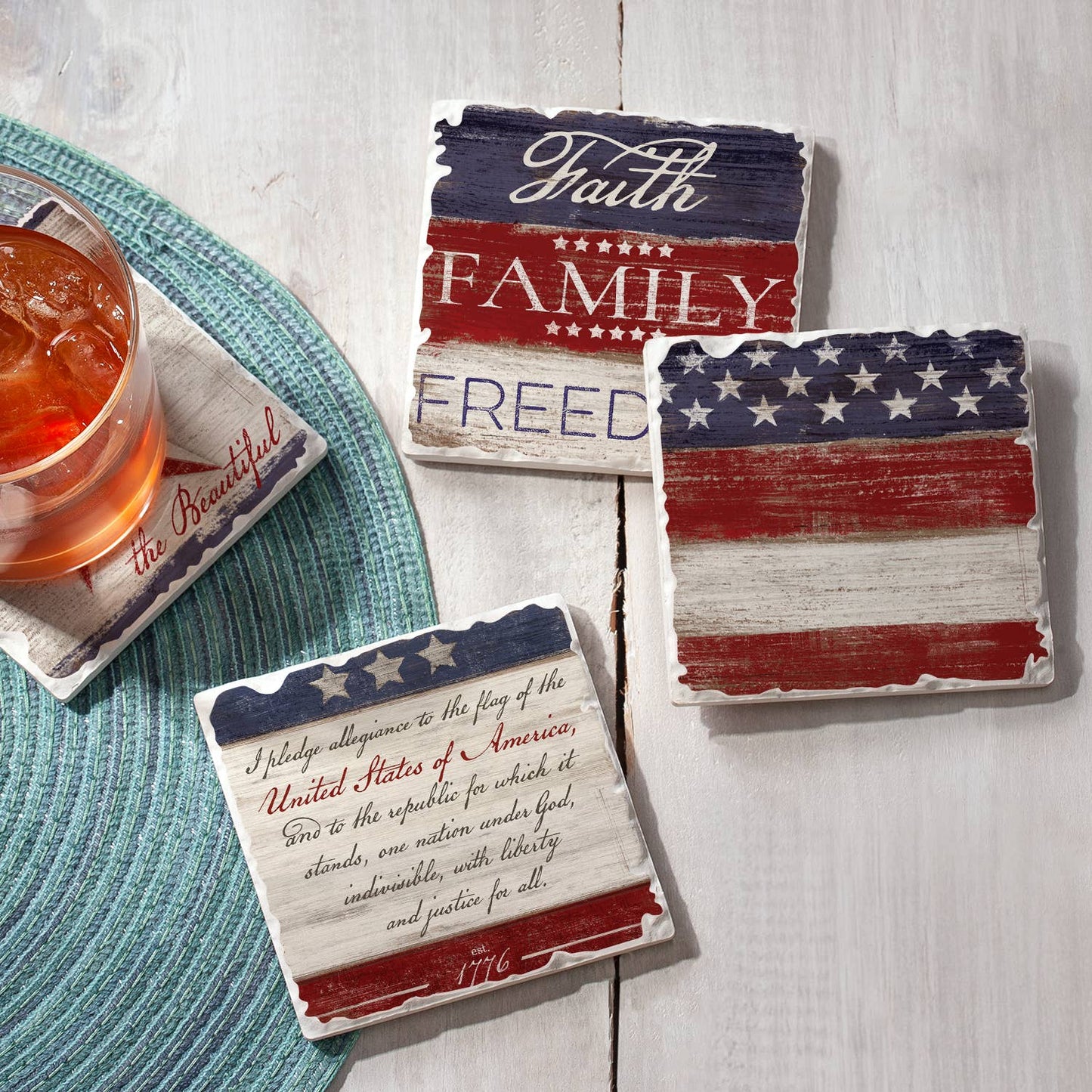 CounterArt/Highland Home/Thirstystone - Americana Assorted Image Tumbled Tile Coaster 4 Pack