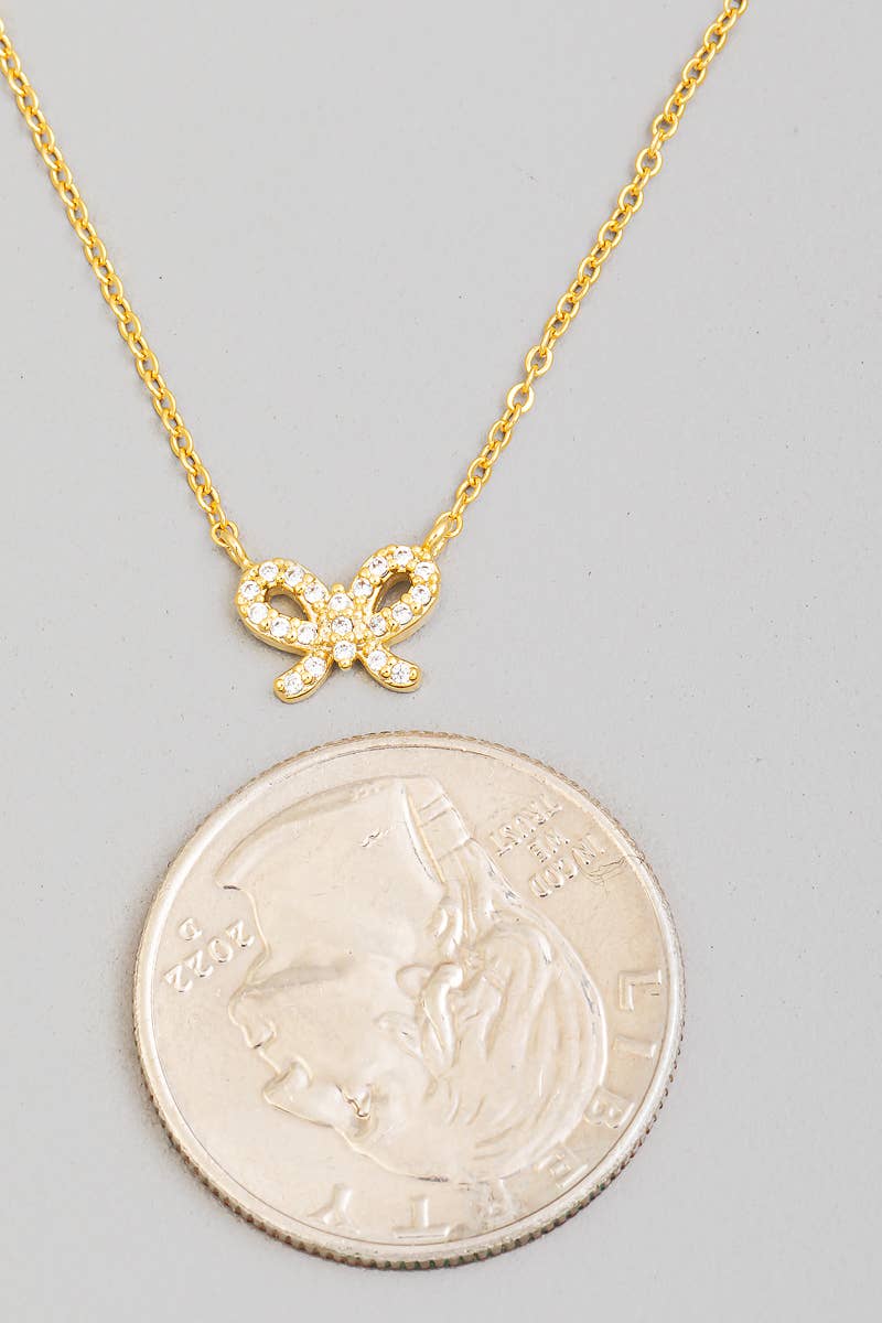 The Looks by Fame Accessories - Cz Pave Ribbon Bow Pendant Chain Necklace: G