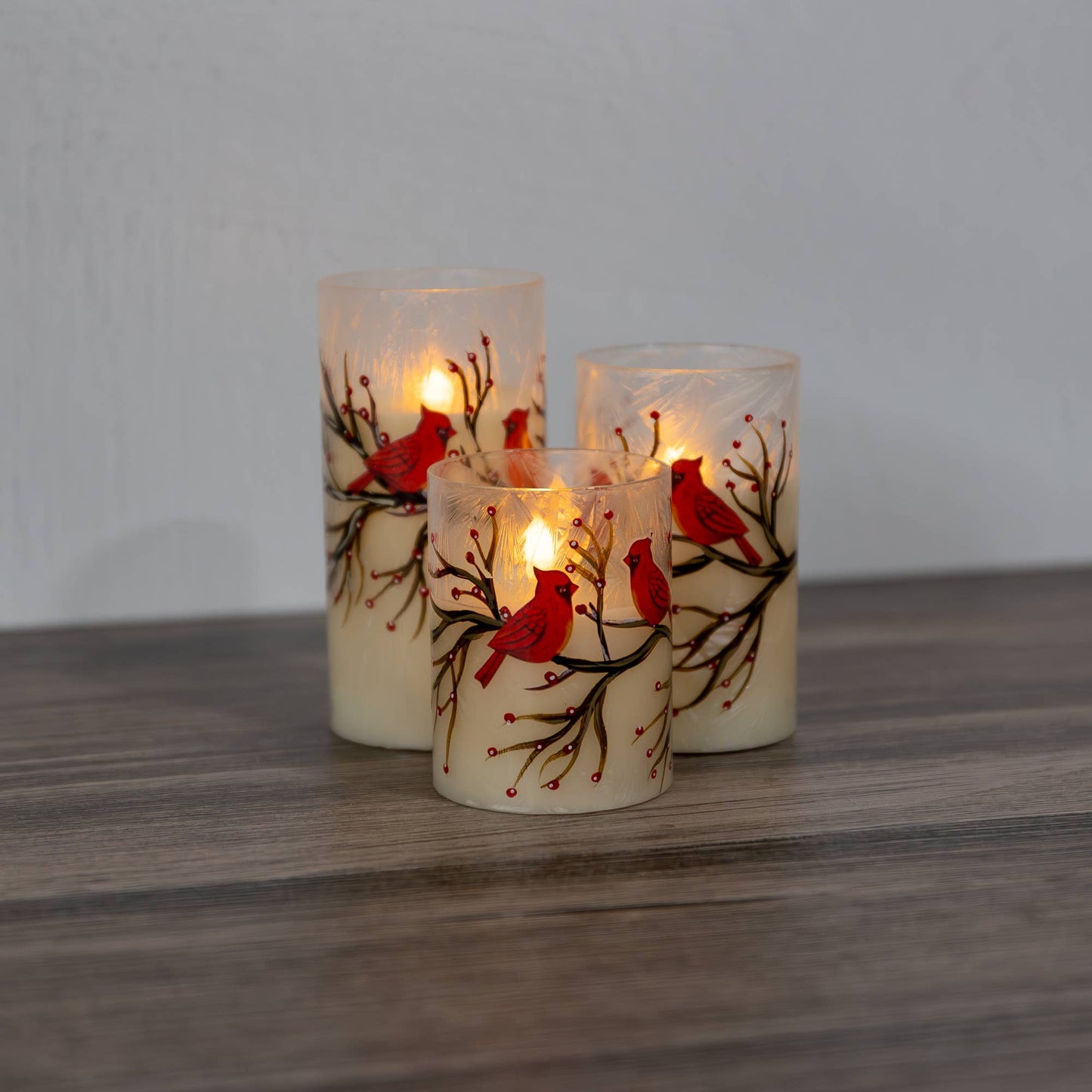 LumaBase - Battery-Operated Glass/Wax Candles- Red Cardinals, 3ct