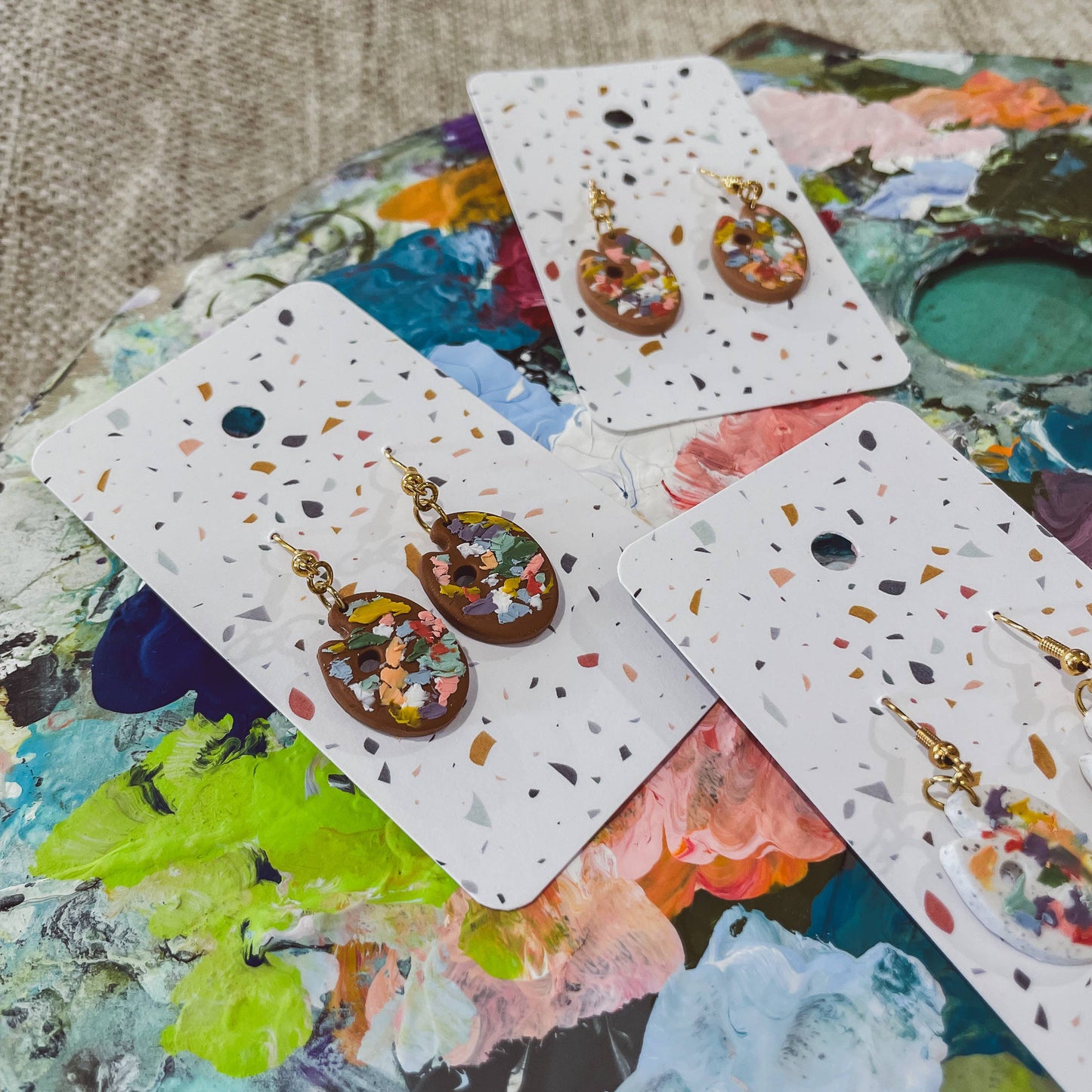 Sydni Carlson Art - Artist Messy Paint Palette Earrings: Dark Brown