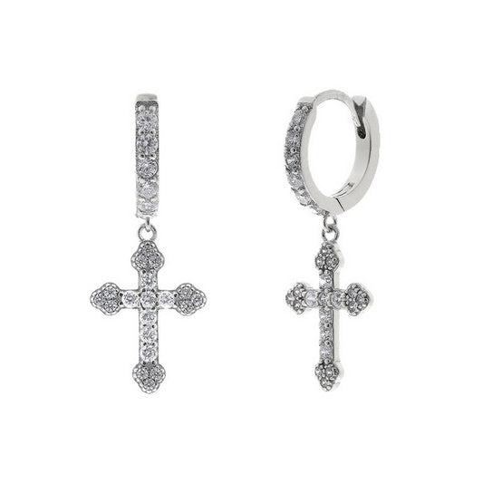 ACCITY - GEOMETRIC CROSS TRENDY FASHION HOOP EARRINGS_CWAJE1732: Silver / (OS) 2