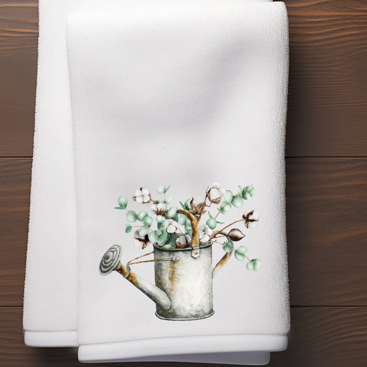 Fernville Creations - Eucalyptus & Cotton Fingertip Towels Elegant Bath Decor: Watering Can