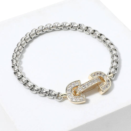 Sensibling Corp. - CZ Stone Paved Two Tone Horsebit Pointed Chain Bracelet