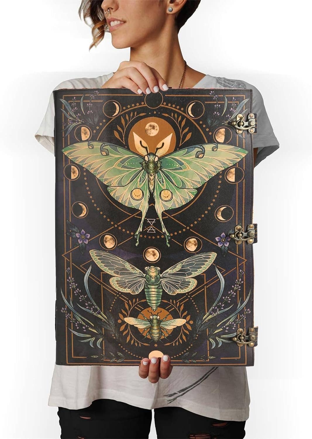 Tuzech Leather - Book of Spell LeatherBound Huge Journal Grimoire Print Diary: 22 Inches / Lady Green