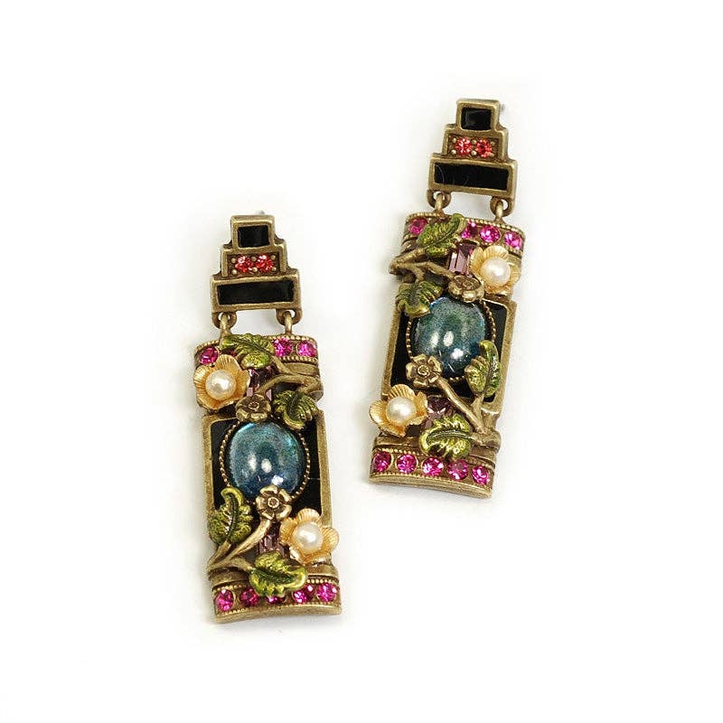 Sweet Romance Jewelry - Art Deco Chinese Rose Screen Vintage Earrings E1199: Default Title