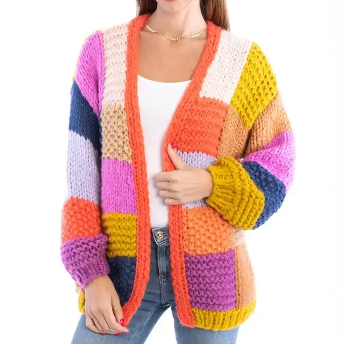 SAACHI - Rainbow Knitted Cardigan: Ivory