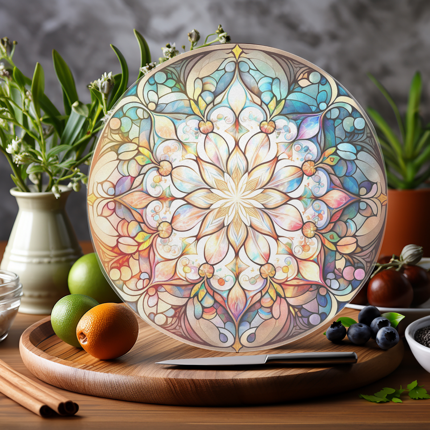 Fernville Creations - Mandala Charcuterie Board, Tempered Glass Cutting Board: 12-Inch