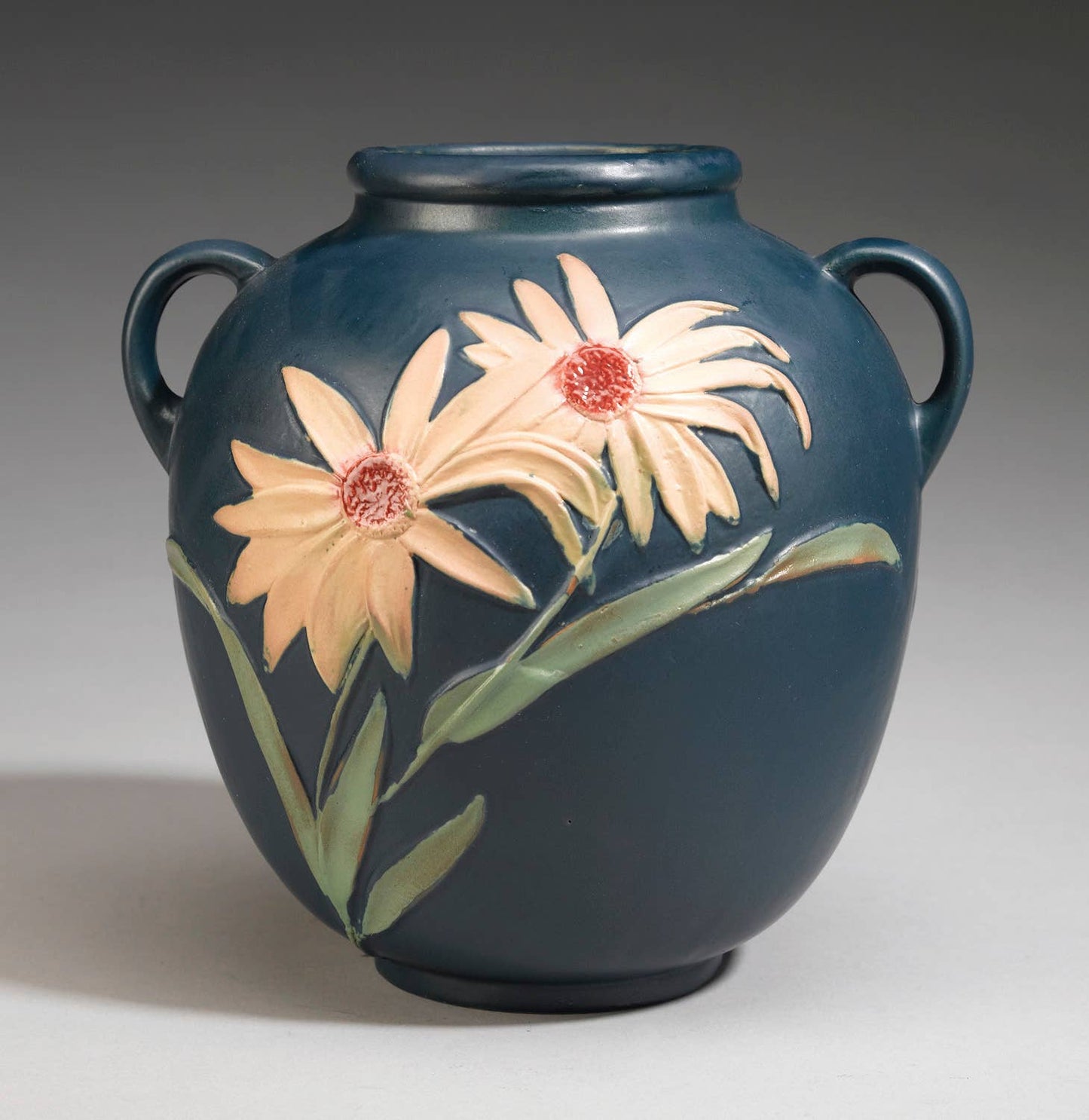 AA Importing - Roseville-Style, Black-Eyed Susan Pot in Brown & Blue, 9": Blue