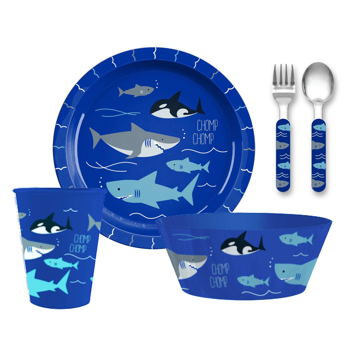 TarHong - Sharks Polypropylene Dinnerware Set, 6 pc set: Melamine / Blue