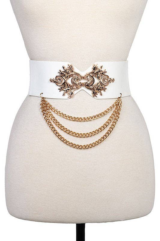 Andrea Bijoux - Eloborated Detail Drapped Chain Stretch Belt: Brown / ONE SIZE