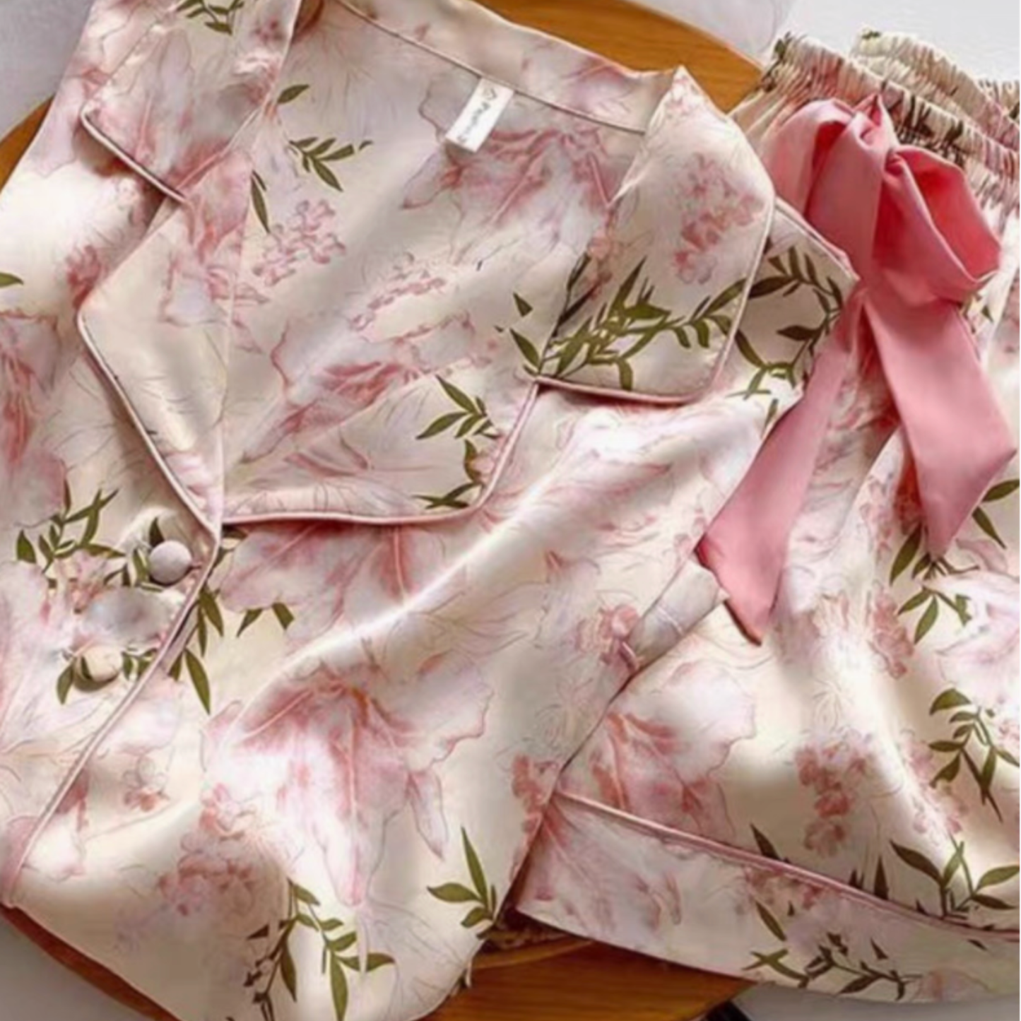 DrifWoo - Floral Satin Pajama Set – Premium Ice Silk Feel with Pockets: XS