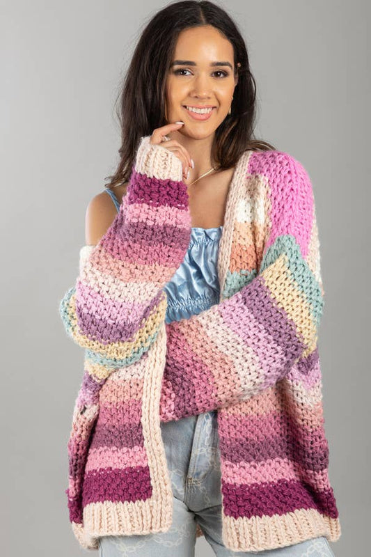 SAACHI - Rainbow Knitted Cardigan: Pastel Pink