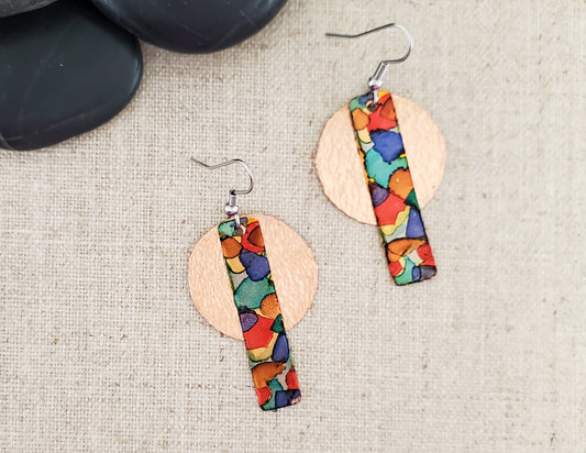 Covaly Artisan Jewelry - Alcohol Ink Long Circle Layered Earrings: Reds