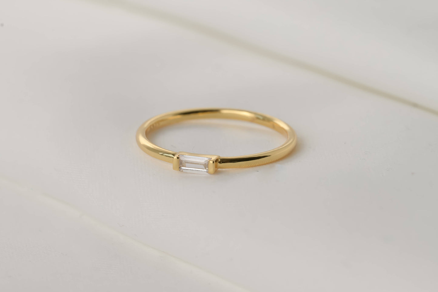 Blueyejewelry - Dainty Gold Diamond Rings - Bezel Ring - Baguette Ring: A. Bezel / Yellow Gold / 8