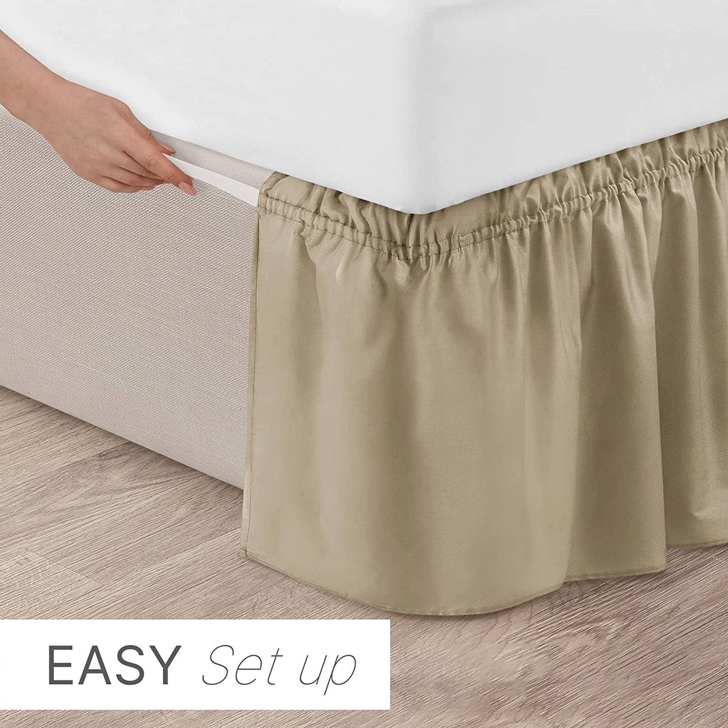 CGK Unlimited - Elastic Wrap-Around Dust Ruffled Bed Skirt- Pleated 15" Drop: White / King