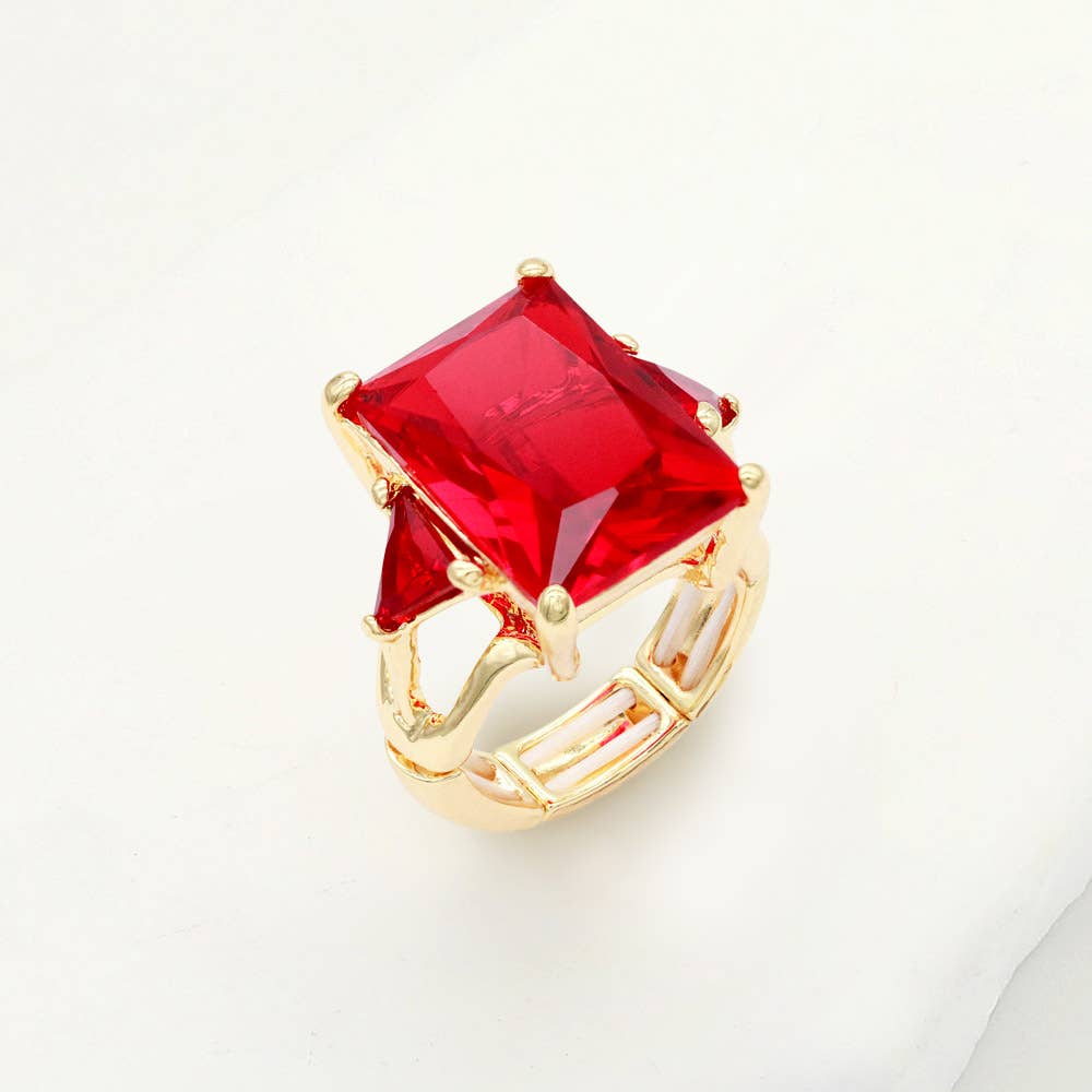 Sensibling Corp. - Rectangle Crystal Stretch Ring: Green