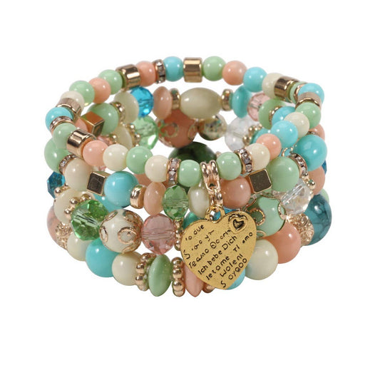 NINEXIS - CWMM10451_BOHO BEADED HEART BRACELET SET 4PCS ELASTIC: TYPE3 / (OS) 1