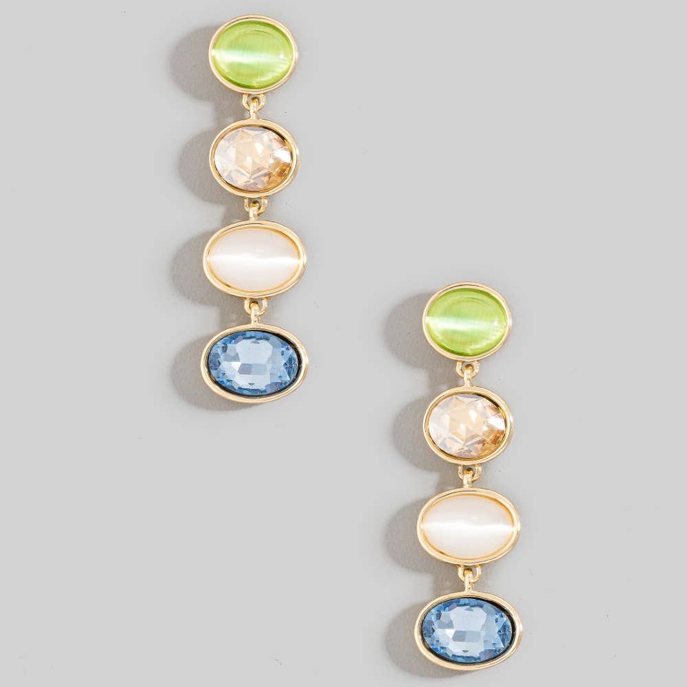 The Looks by Fame Accessories - Tiered Oval Crystal Drop Earrings: 1BLUE