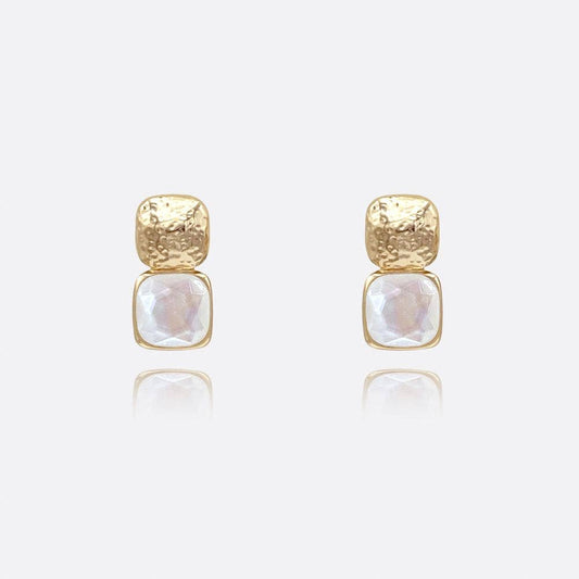 anbfashion - HAMMERED METAL SQUARE STONE EARRING : MOP