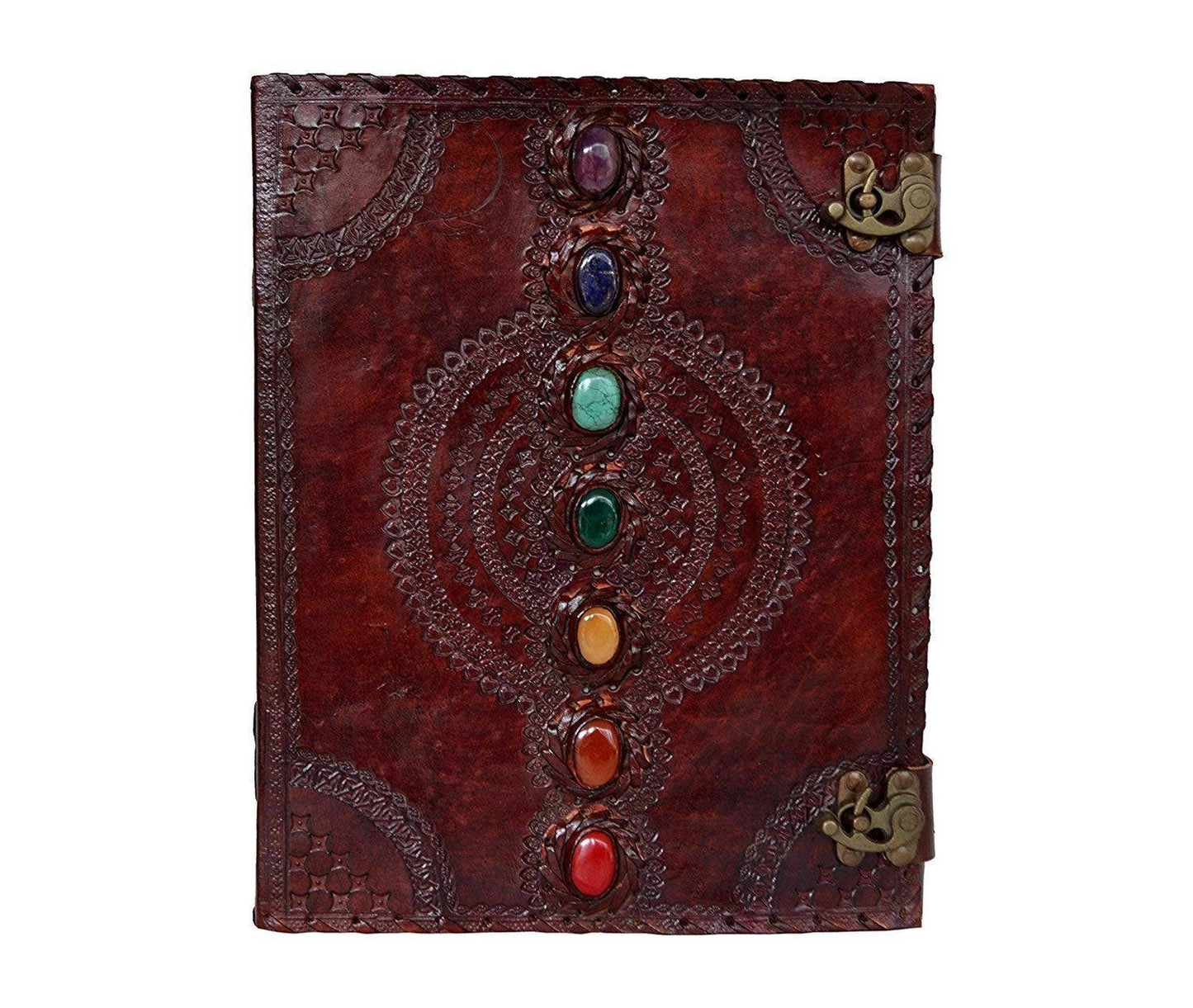 Immart Global LLC - TUZECH Leather Journal Book Seven Chakra Medieval Stone Embossed Handmade Book of Shadows Notebook Office Diary College Book Poetry Book Sketch Book (13 Inches): Unlined