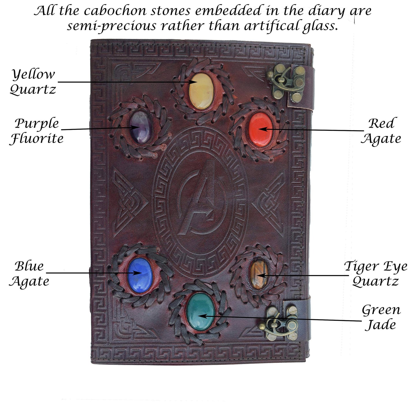 Immart Global LLC - Handmade Leather Journal With Avengers embossed Stone Diary: Brown / Unlined