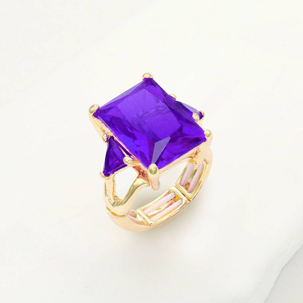 Sensibling Corp. - Rectangle Crystal Stretch Ring: Blue