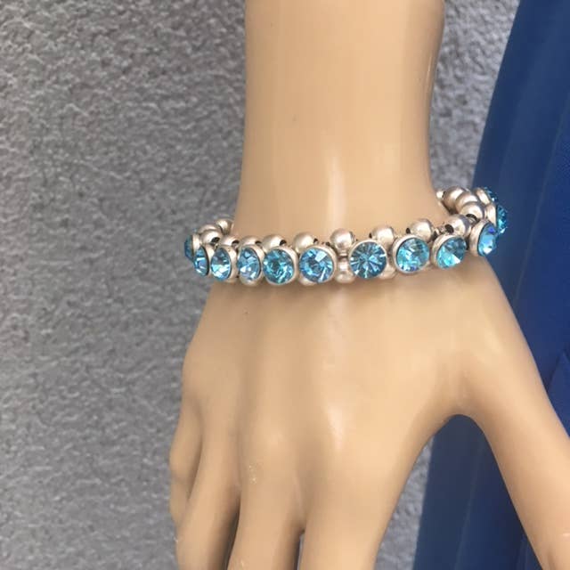 Volare - Stretch crystal Brass, silver plated bracelet: Cobalt
