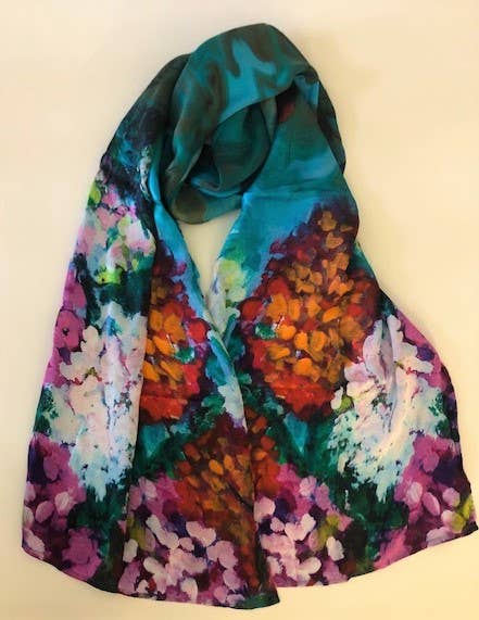 NINA J - Teal Phlox Silk Scarf