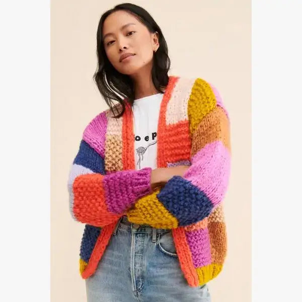 SAACHI - Rainbow Knitted Cardigan: Pastel Pink