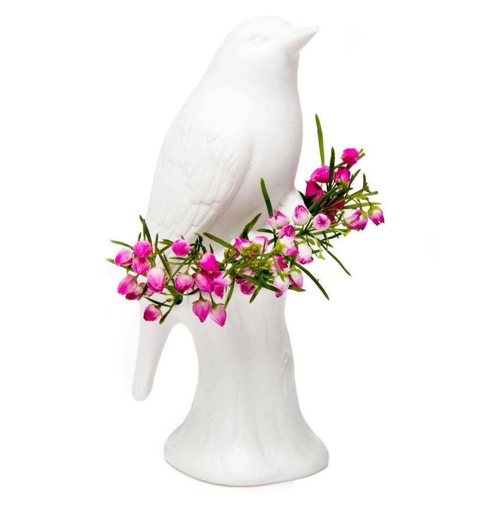 Chive - Porcelain Bird Flower Vase: Baby Blue