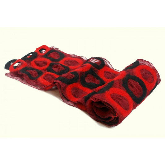 BNB Crafts Inc. - Red and Black Circle Felted Red Chiffon Scarves