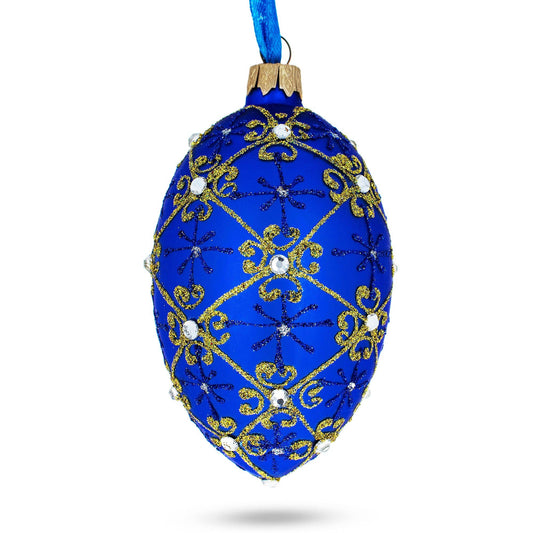 BestPysanky - Jeweled Trellis On Blue Glass Egg Ornament