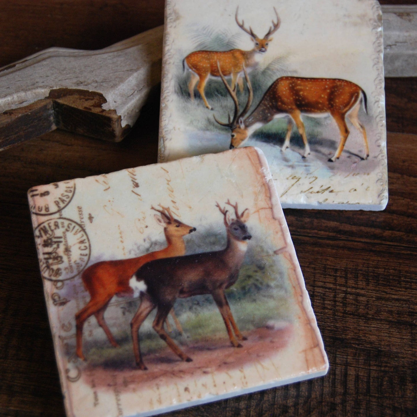 The Painted Lily - Vintage Deer stone coasters - case of 4