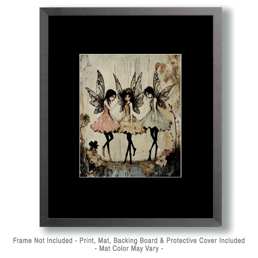 Mowbi - Fairy Gossip - Fairies Wall Art Prints – 8″x10″ Artwork for 11″x14″ Frame