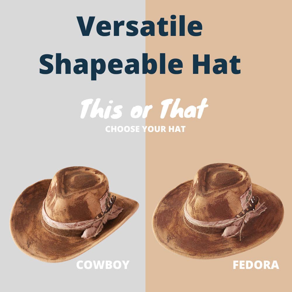 Sensibling Corp. - Feather Accent Distressed Band Rustic Western Cowgirl Fedora Hat